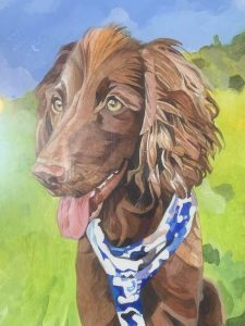 painting of a dog on grass